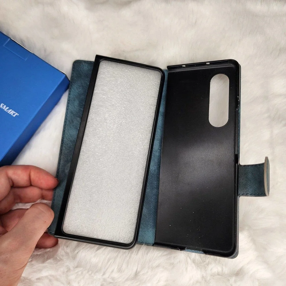(2) Samsung Galazy Z Fold 1 Cases Flap Cover Faux Suede Leather Red and Blue
